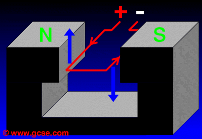 horseshoe magnet with a single coil of wire carrying DC current with forces shown
